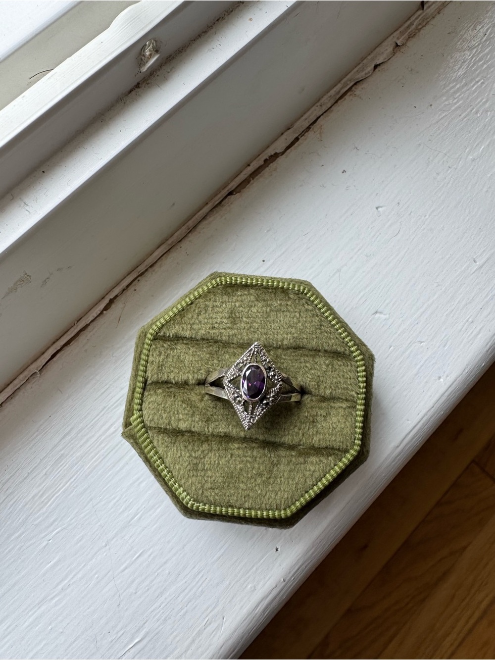Sterling Silver Amethyst Marquise Halo Ring- size 6.75